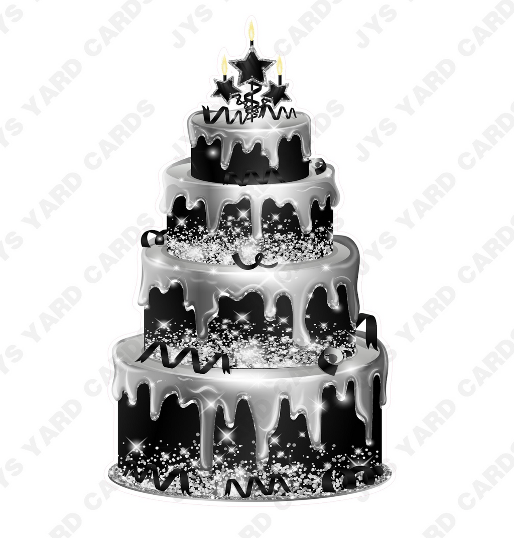 JAZZY CAKE: SILVER & BLACK - Yard Card Signs by JYS International