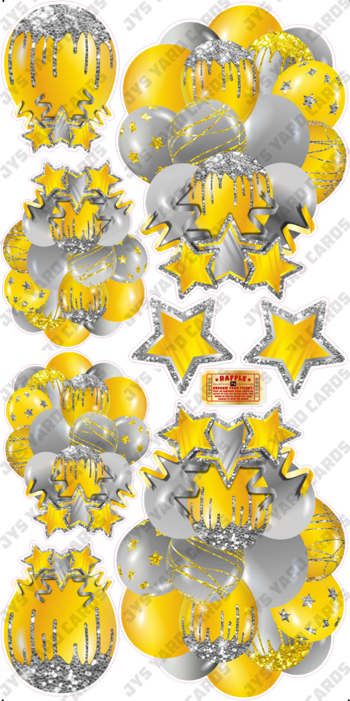 JAZZY BALLOONS: SOLID YELLOW & SILVER - Yard Card Signs by JYS International