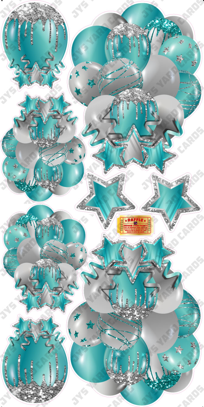 JAZZY BALLOONS: SOLID TEAL & SILVER - Yard Card Signs by JYS International