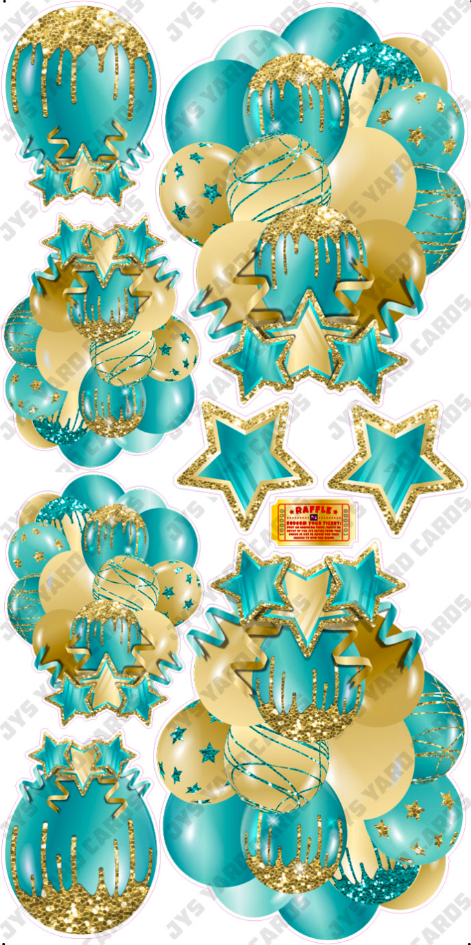 JAZZY BALLOONS: SOLID TEAL & GOLD - Yard Card Signs by JYS International