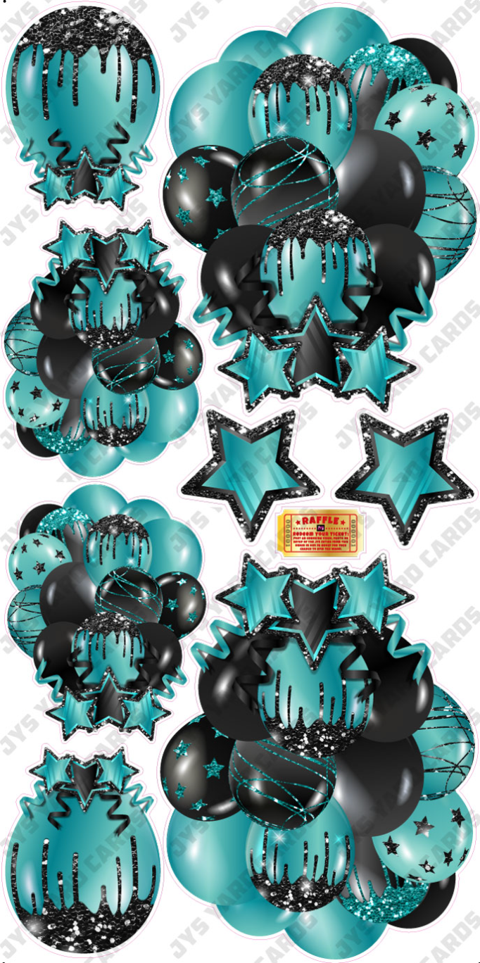 JAZZY BALLOONS: SOLID TEAL & BLACK - Yard Card Signs by JYS International