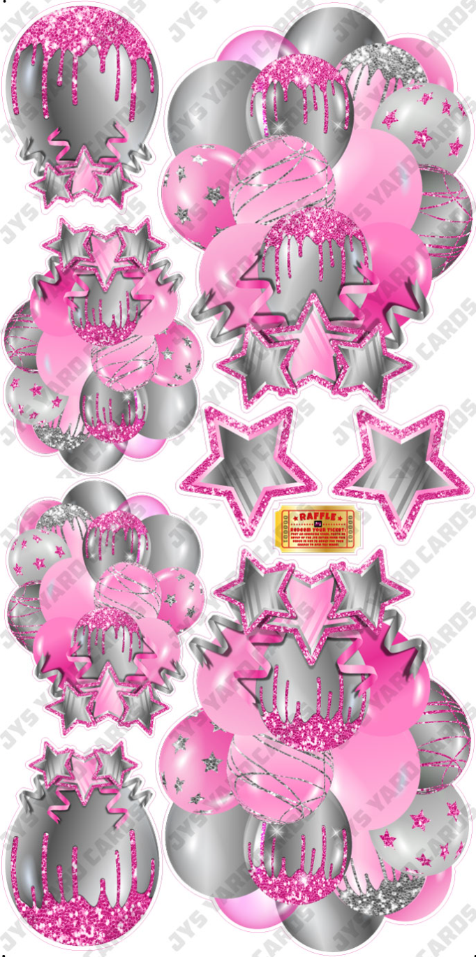 JAZZY BALLOONS: SOLID PINK & SILVER - Yard Card Signs by JYS International