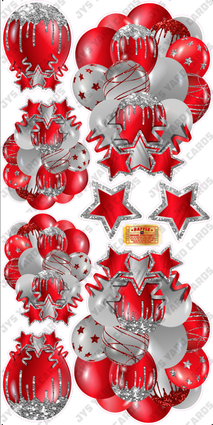 JAZZY BALLOONS: SOLID RED & SILVER - Yard Card Signs by JYS International