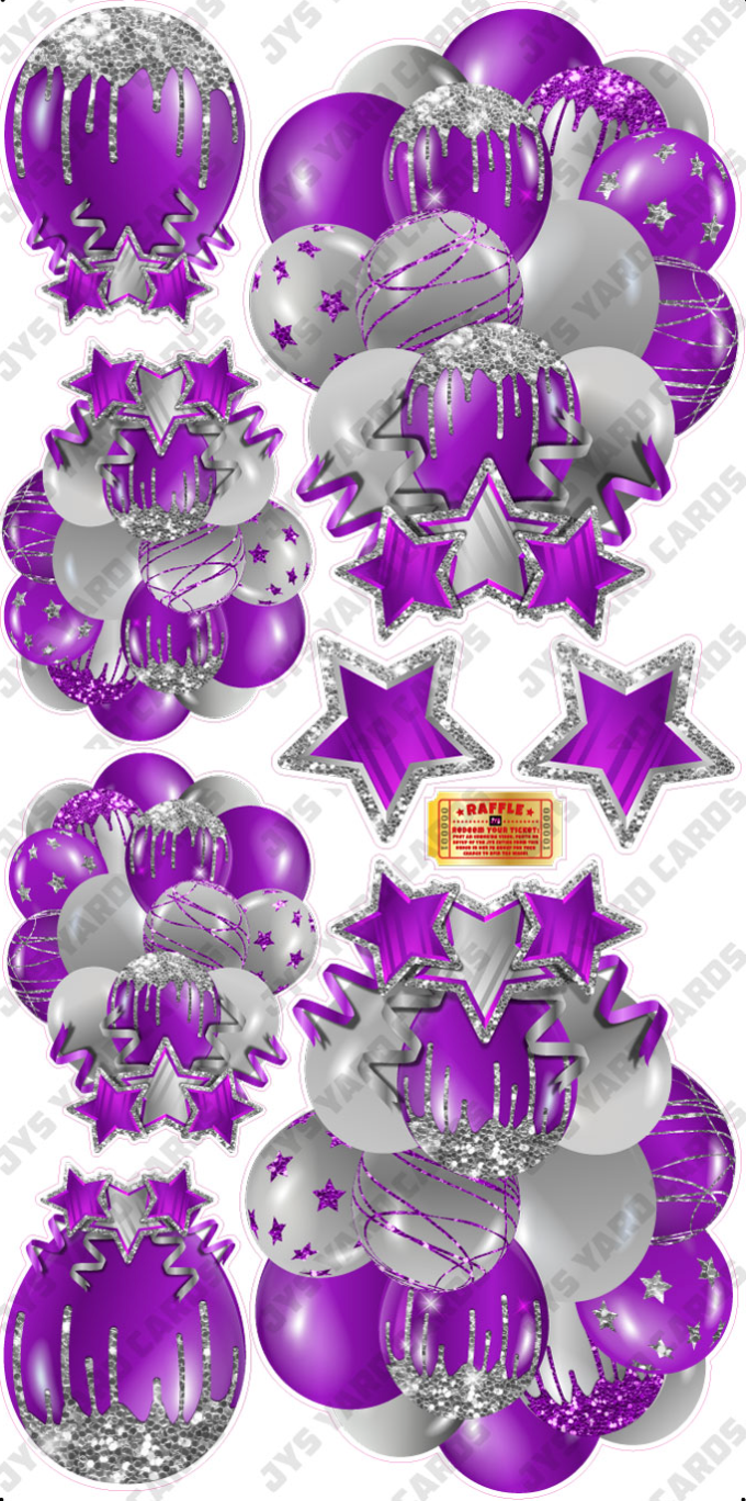 JAZZY BALLOONS: SOLID PURPLE & SILVER - Yard Card Signs by JYS International