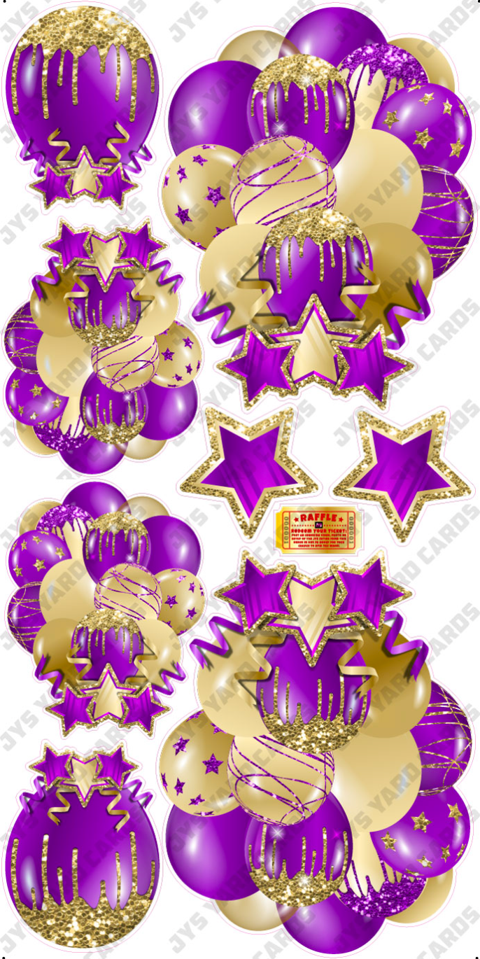 JAZZY BALLOONS: SOLID PURPLE & GOLD - Yard Card Signs by JYS International