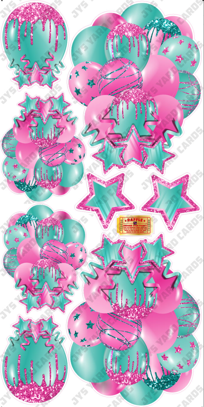 JAZZY BALLOONS: SOLID PINK & TEAL - Yard Card Signs by JYS International