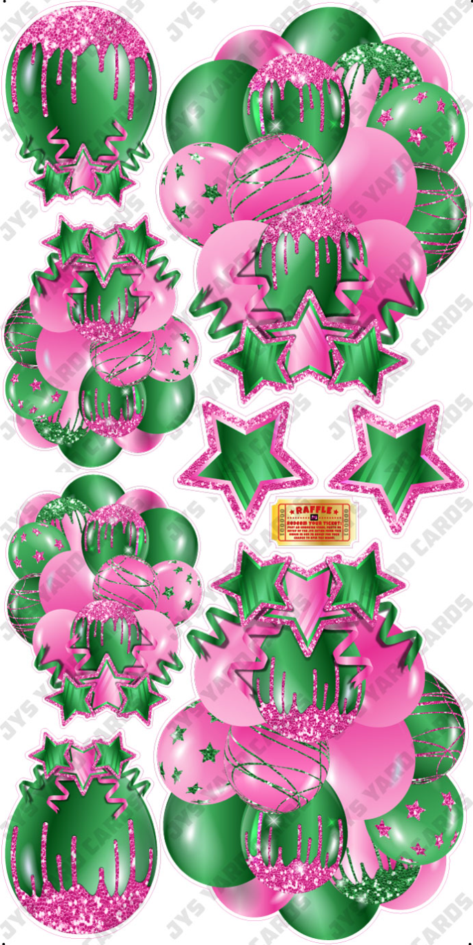 JAZZY BALLOONS: SOLID PINK & GREEN - Yard Card Signs by JYS International