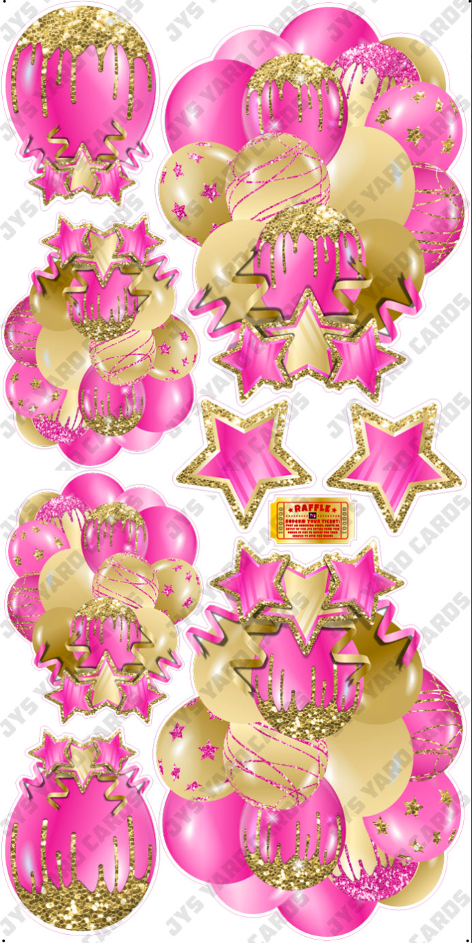 JAZZY BALLOONS: SOLID PINK & GOLD - Yard Card Signs by JYS International