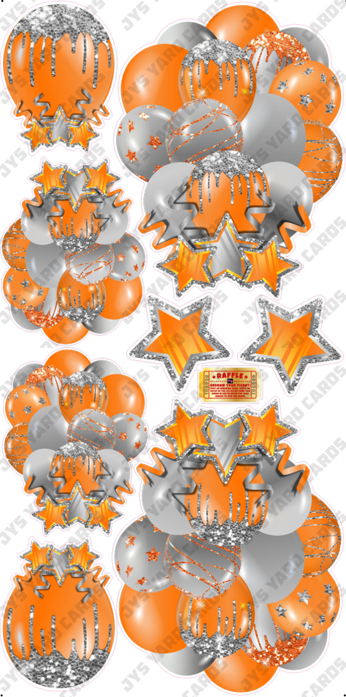 JAZZY BALLOONS: SOLID ORANGE & SILVER - Yard Card Signs by JYS International