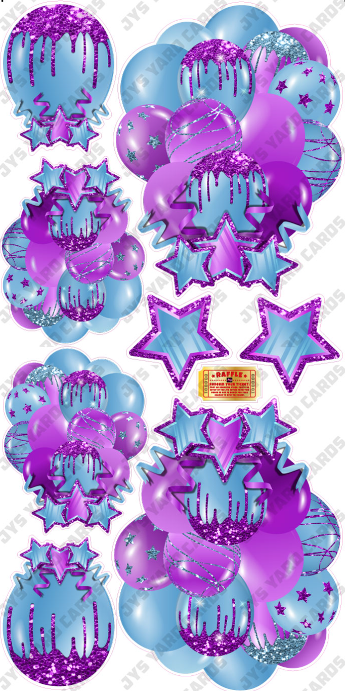 JAZZY BALLOONS: SOLID TEAL & PURPLE - Yard Card Signs by JYS International