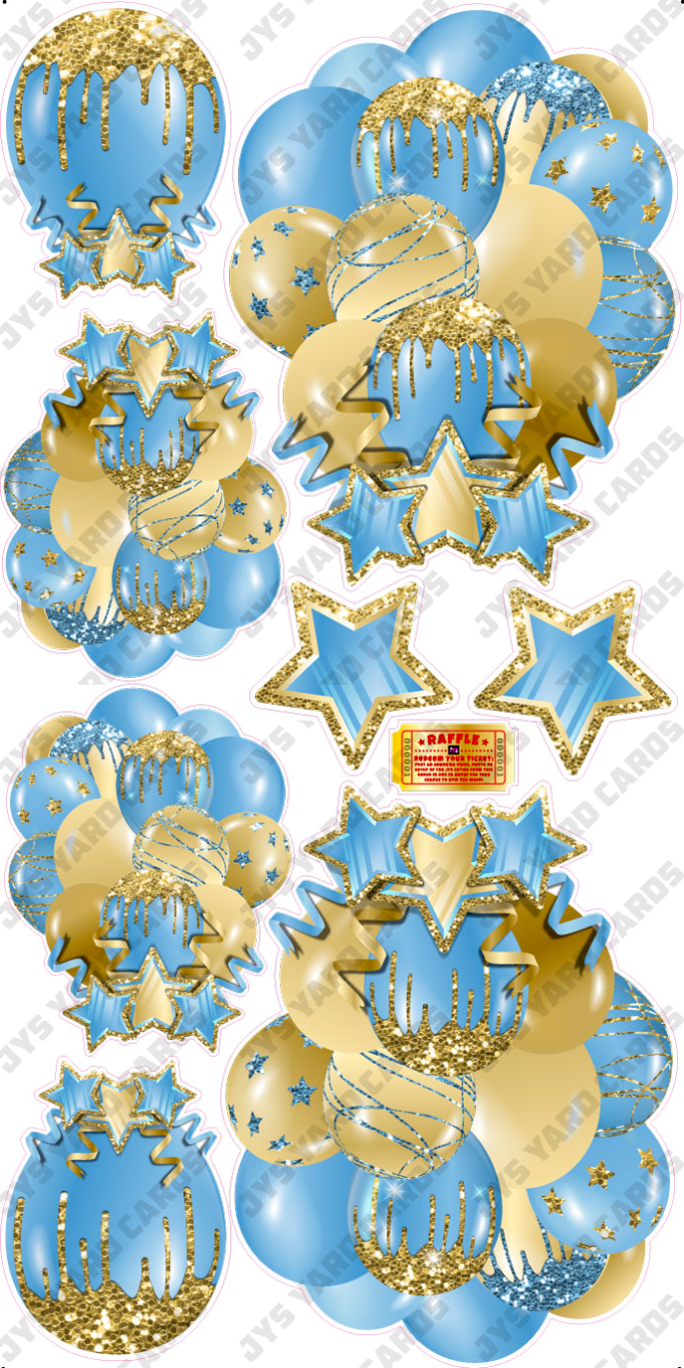 JAZZY BALLOONS: SOLID LIGHT BLUE & GOLD - Yard Card Signs by JYS International