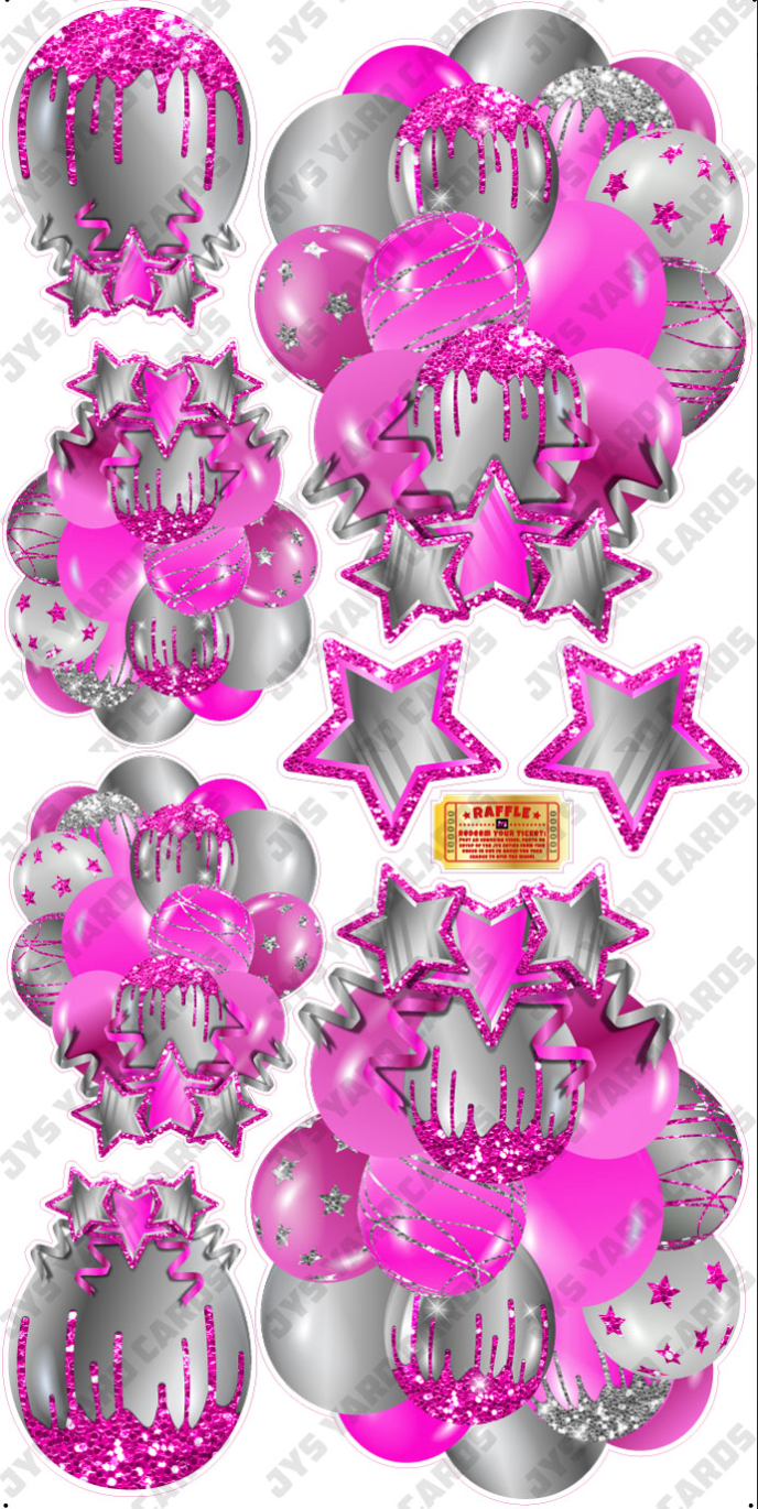 JAZZY BALLOONS: SOLID HOT PINK & SILVER - Yard Card Signs by JYS International