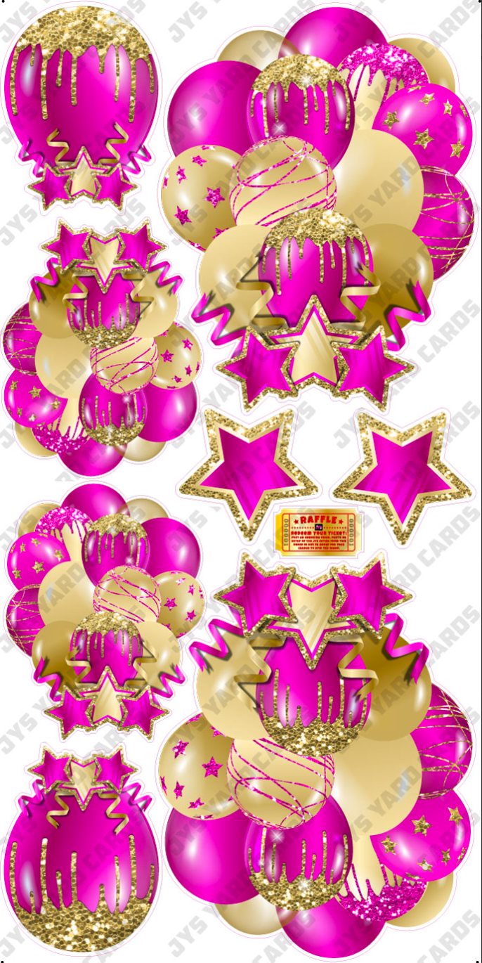 JAZZY BALLOONS: SOLID HOT PINK & GOLD - Yard Card Signs by JYS International