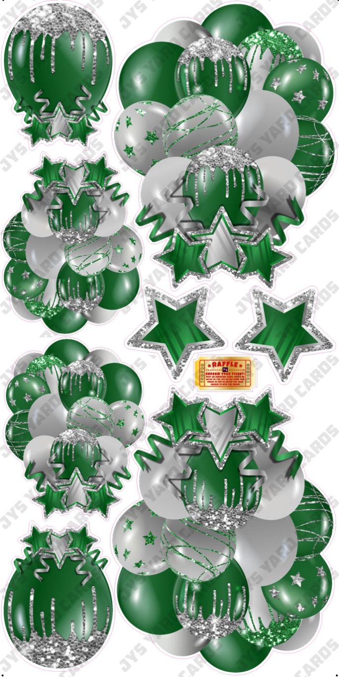 JAZZY BALLOONS: SOLID GREEN & SILVER - Yard Card Signs by JYS International