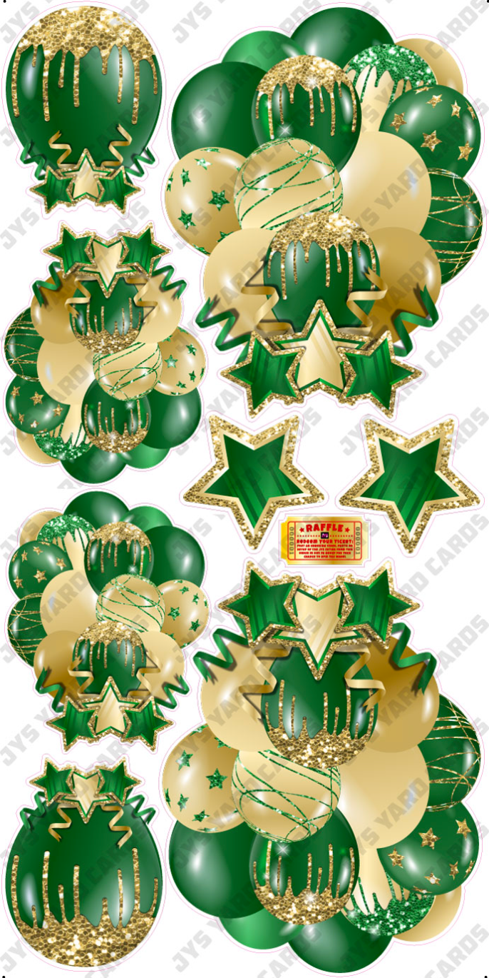 JAZZY BALLOONS: SOLID GREEN & GOLD - Yard Card Signs by JYS International