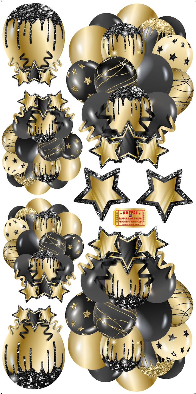 JAZZY BALLOONS: SOLID BLACK & GOLD - Yard Card Signs by JYS International