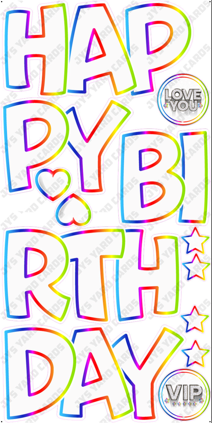 HAPPY BIRTHDAY 5 PC EZ SET: WHITE RAINBOW - Yard Card Signs by JYS International