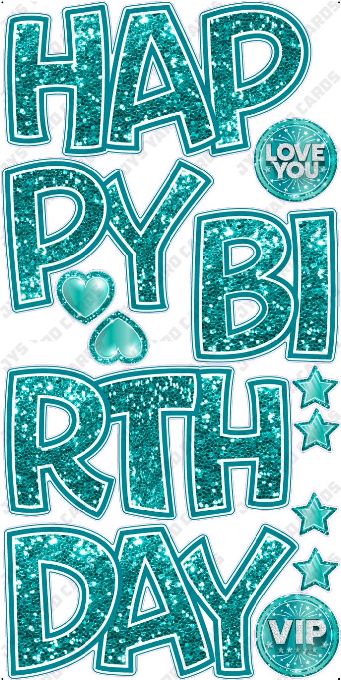 HAPPY BIRTHDAY 5 PC EZ SET: TEAL GLITTER - Yard Card Signs by JYS International