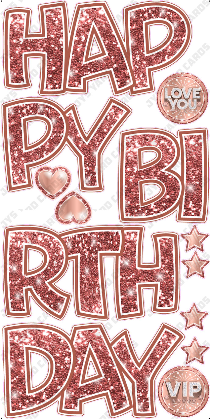 HAPPY BIRTHDAY 5 PC EZ SET: ROSE GOLD GLITTER - Yard Card Signs by JYS International