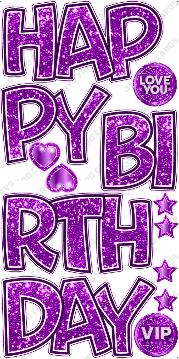 HAPPY BIRTHDAY 5 PC EZ SET: PURPLE GLITTER - Yard Card Signs by JYS International