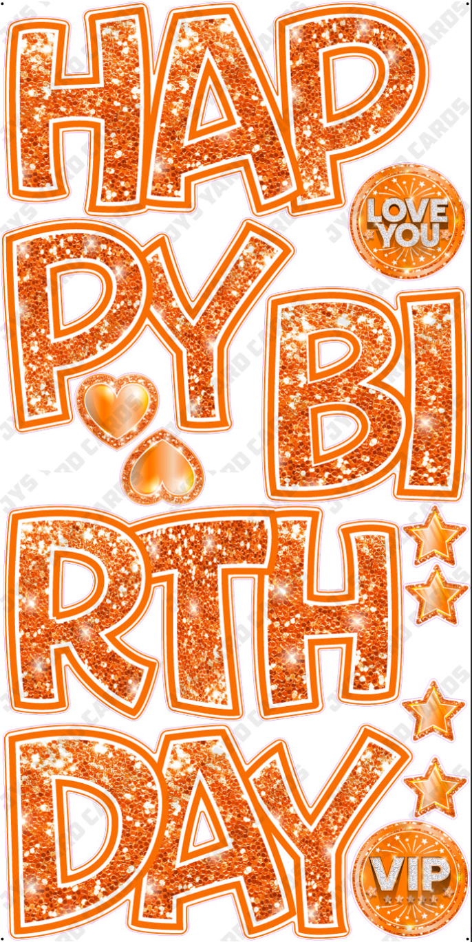 HAPPY BIRTHDAY 5 PC EZ SET: ORANGE GLITTER - Yard Card Signs by JYS International