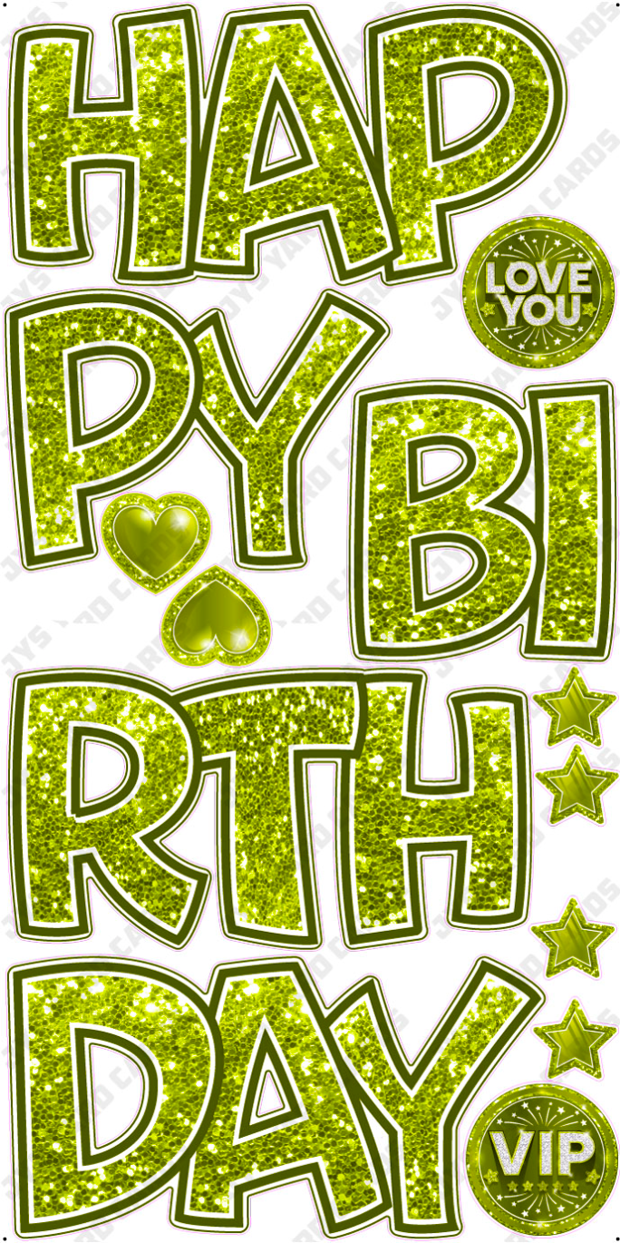 HAPPY BIRTHDAY 5 PC EZ SET: LIME GREEN GLITTER - Yard Card Signs by JYS International