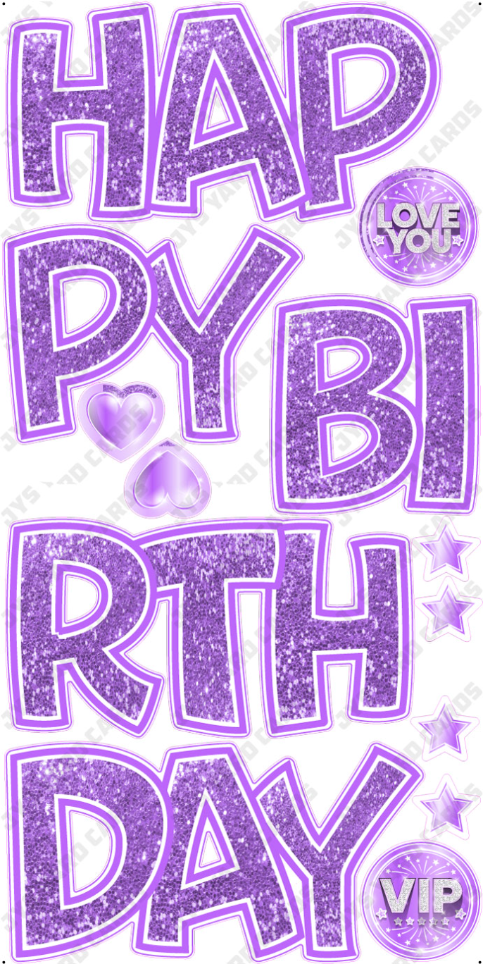 HAPPY BIRTHDAY 5 PC EZ SET: LIGHT PURPLE GLITTER - Yard Card Signs by JYS International