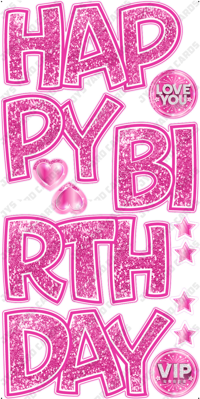 HAPPY BIRTHDAY 5 PC EZ SET: PINK GLITTER - Yard Card Signs by JYS International