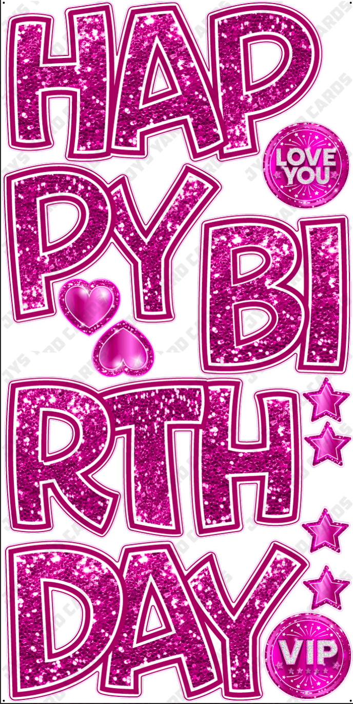 HAPPY BIRTHDAY 5 PC EZ SET: HOT PINK GLITTER - Yard Card Signs by JYS International