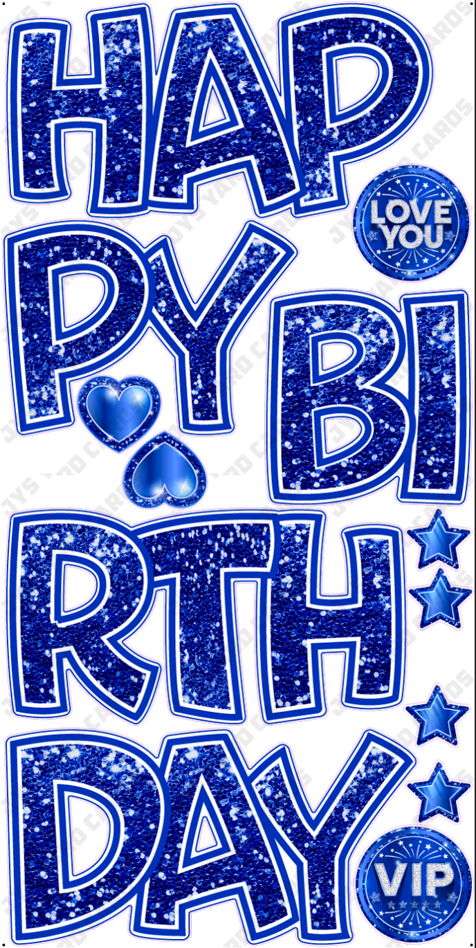 HAPPY BIRTHDAY 5 PC EZ SET: BLUE GLITTER - Yard Card Signs by JYS International