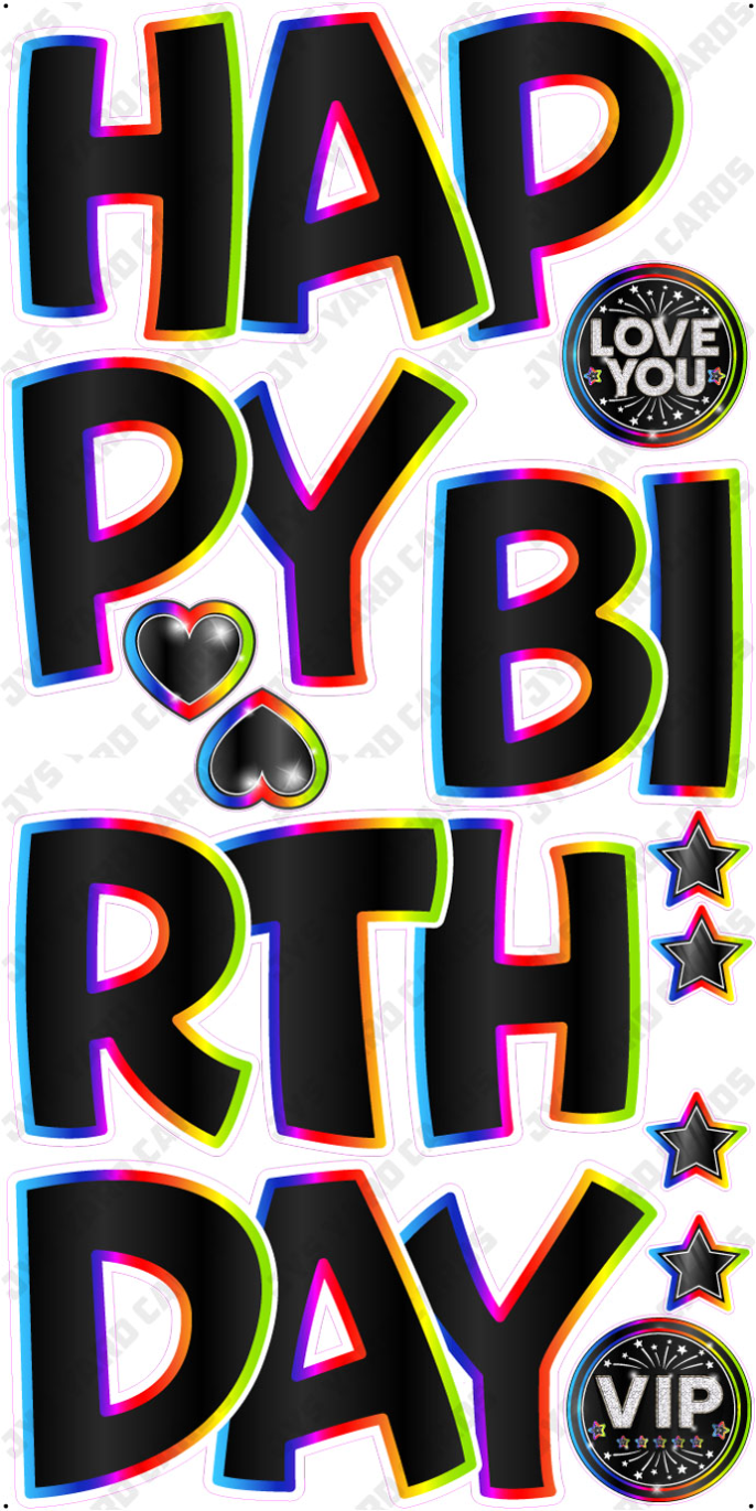 HAPPY BIRTHDAY 5 PC EZ SET: BLACK RAINBOW - Yard Card Signs by JYS International