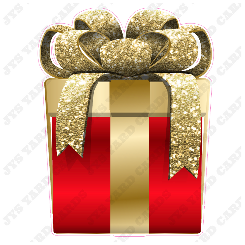 PRESENT: RED w/ GOLD BOW - Yard Card Signs by JYS International