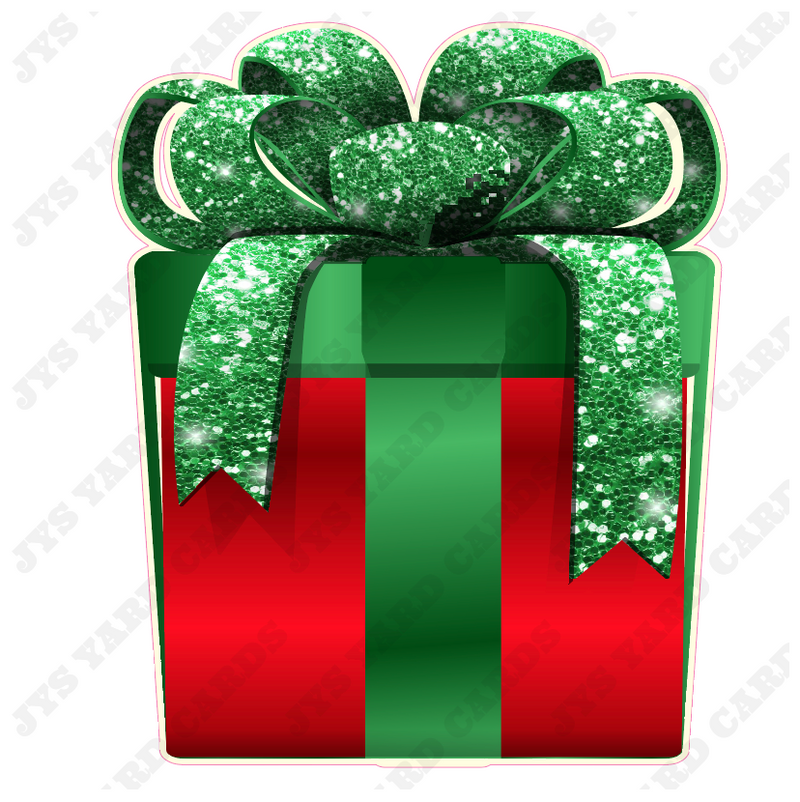 PRESENT: RED w/ GREEN BOW - Yard Card Signs by JYS International