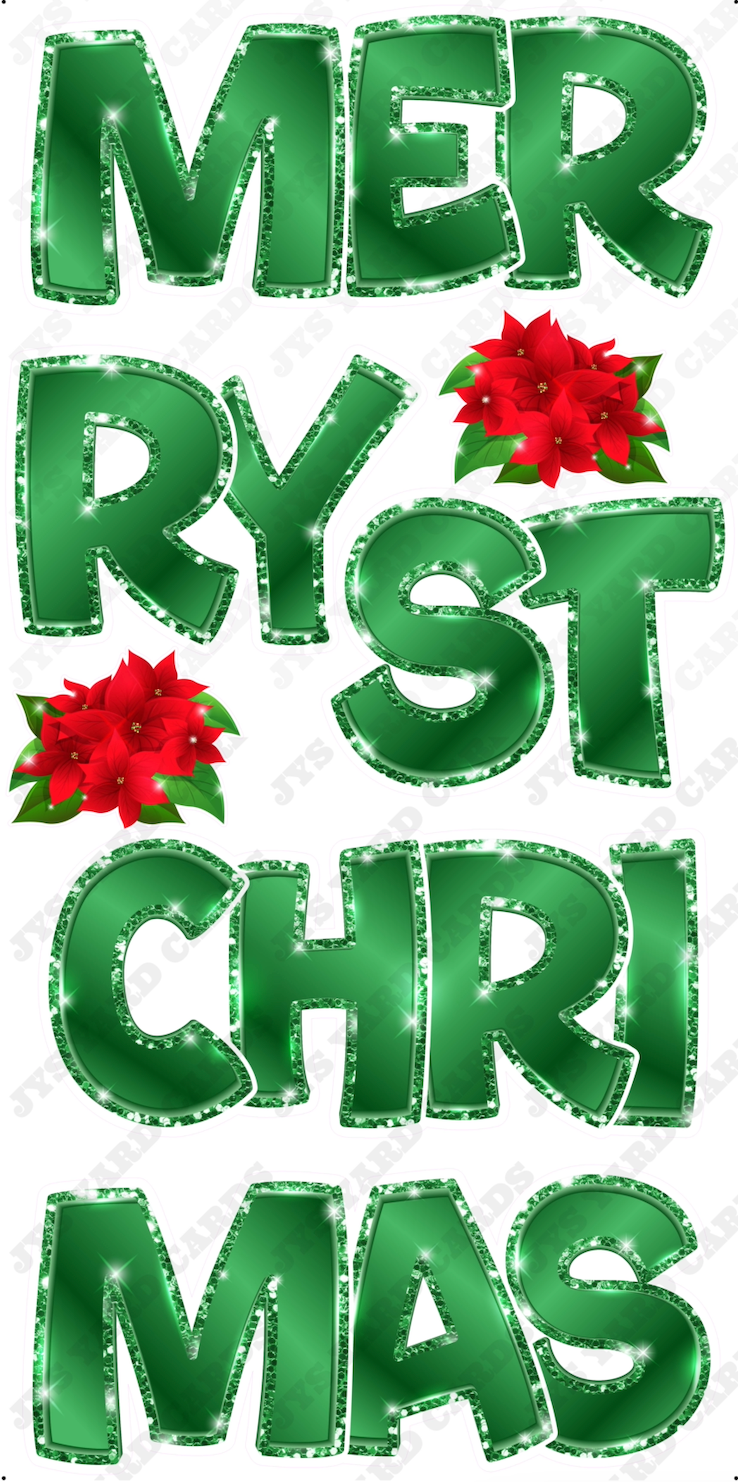 MERRY CHRISTMAS EZ SET: GREEN w/ Glitter Trim - Yard Card Signs by JYS International