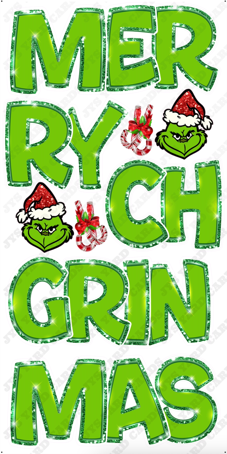 MERRY GRINCHMAS EZ SET: GRINCH GREEN w/ Glitter Trim - Yard Card Signs by JYS International