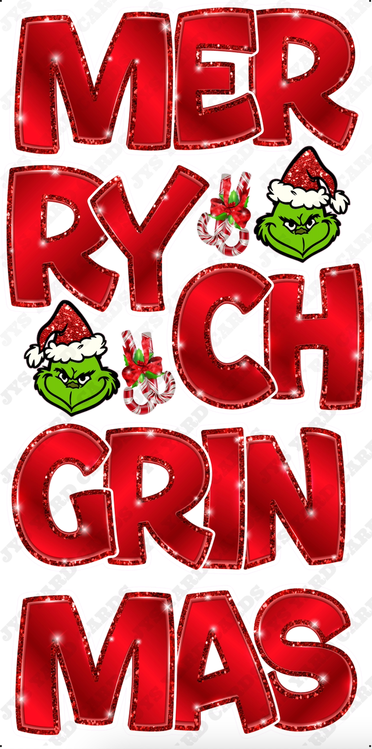 MERRY GRINCHMAS EZ SET: RED w/ Glitter Trim - Yard Card Signs by JYS International