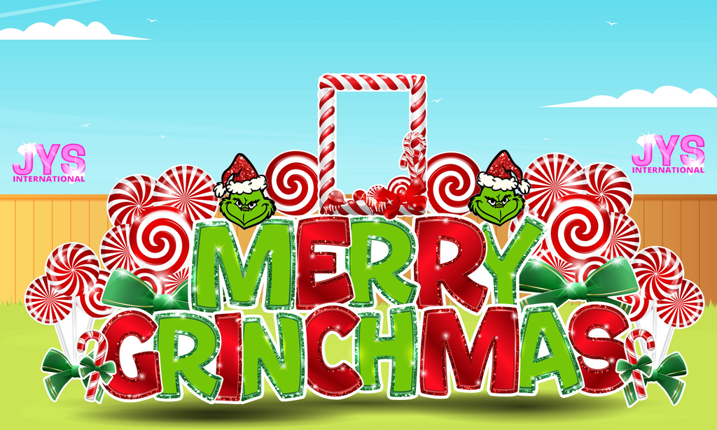 MERRY GRINCHMAS EZ SET: GRINCH GREEN & RED w/ Glitter Trim - Yard Card Signs by JYS International