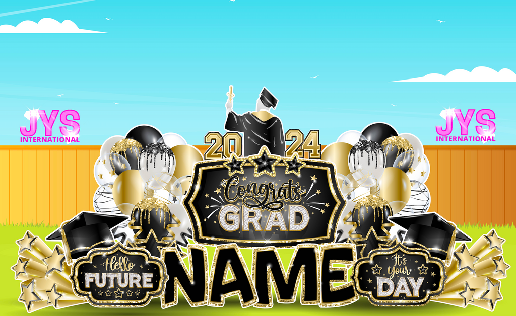 GRAD QUICK SET: Black & Gold - Yard Card Signs by JYS International