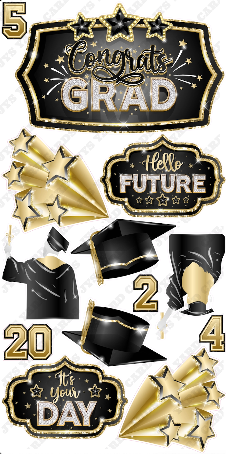 GRAD QUICK SET: Black & Gold - Yard Card Signs by JYS International