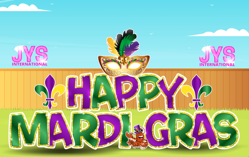 HAPPY MARDI GRAS EZ SET W/ GLITTER TRIM - Yard Card Signs by JYS International