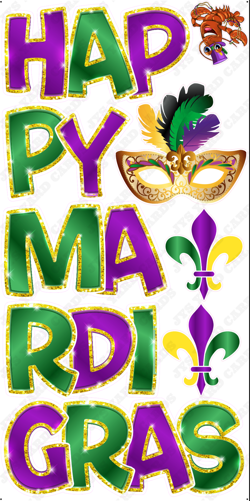 HAPPY MARDI GRAS EZ SET W/ GLITTER TRIM - Yard Card Signs by JYS International