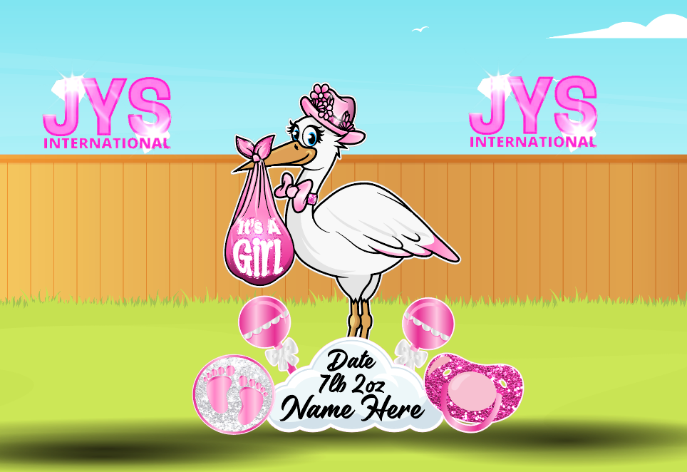 BABY STORK (4FT): PINK - Yard Card Signs by JYS International