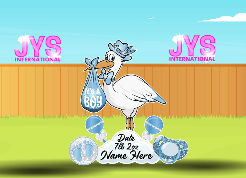 PERSONALIZED STORK (4FT): LIGHT BLUE - Yard Card Signs by JYS International