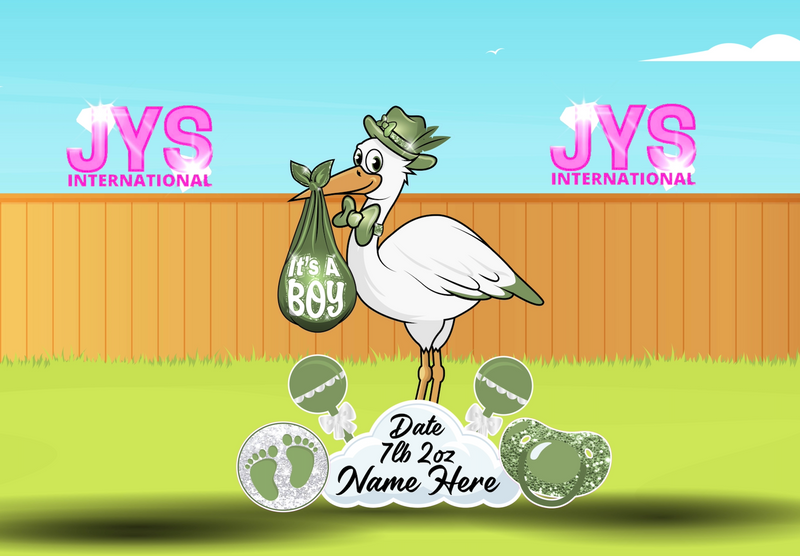 BABY STORK (4FT): SAGE - Yard Card Signs by JYS International