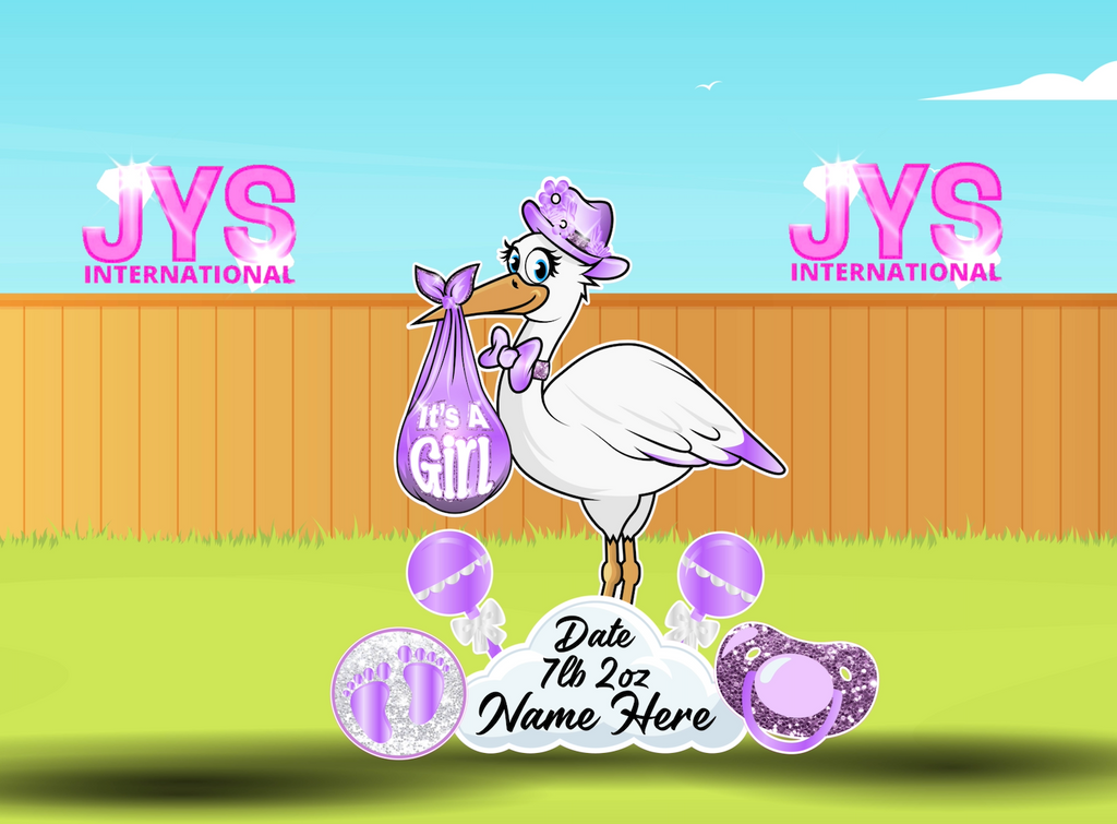 PERSONALIZED STORK (4FT): LAVENDER - Yard Card Signs by JYS International