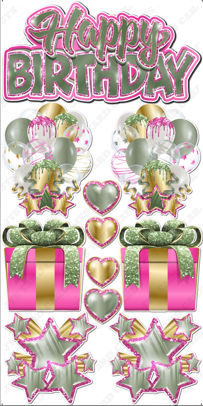 JAZZY QUICK SET: Pink, Gold & Sage - Yard Card Signs by JYS International