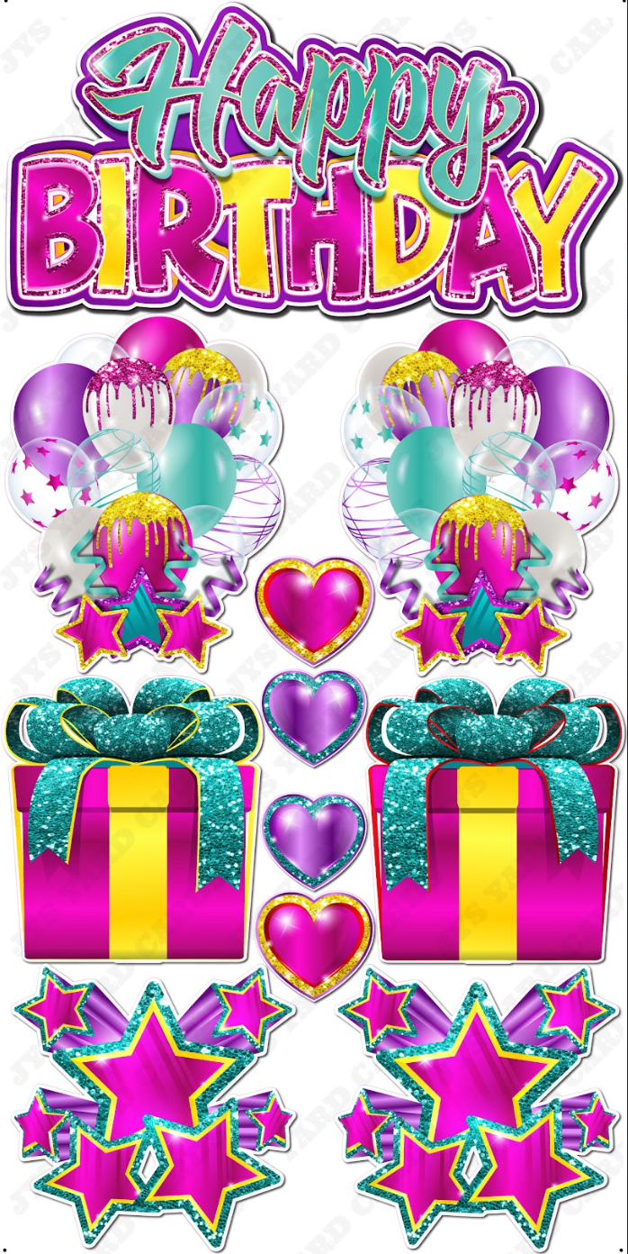 JAZZY QUICK SET: Hot Pink, Yellow, Purple & Teal - Yard Card Signs by JYS International