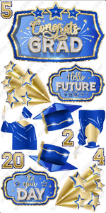 GRAD QUICK SET: Blue & Gold - Yard Card Signs by JYS International