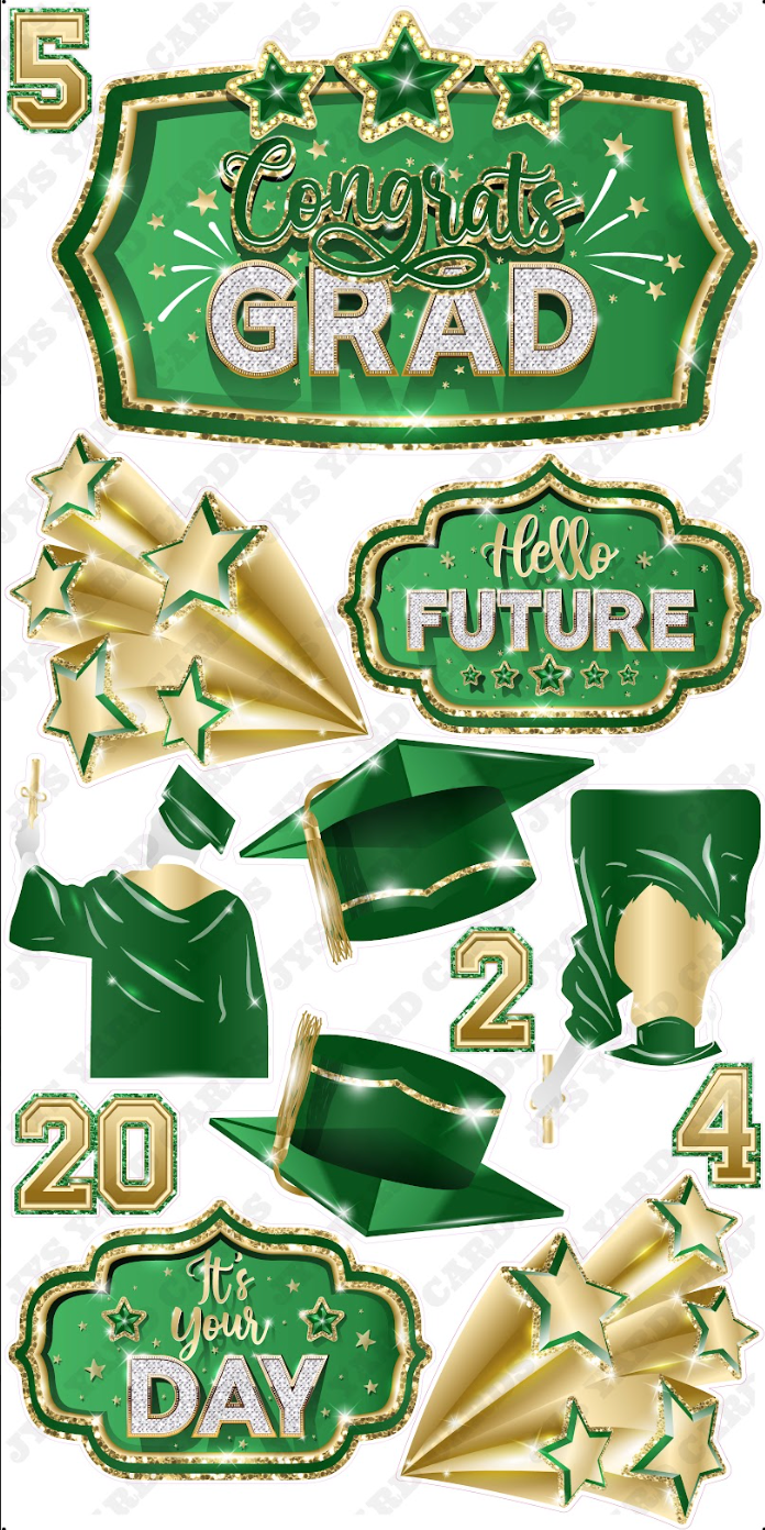 GRAD QUICK SET: Green & Gold - Yard Card Signs by JYS International