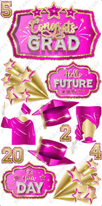 GRAD QUICK SET: Hot Pink & Gold - Yard Card Signs by JYS International